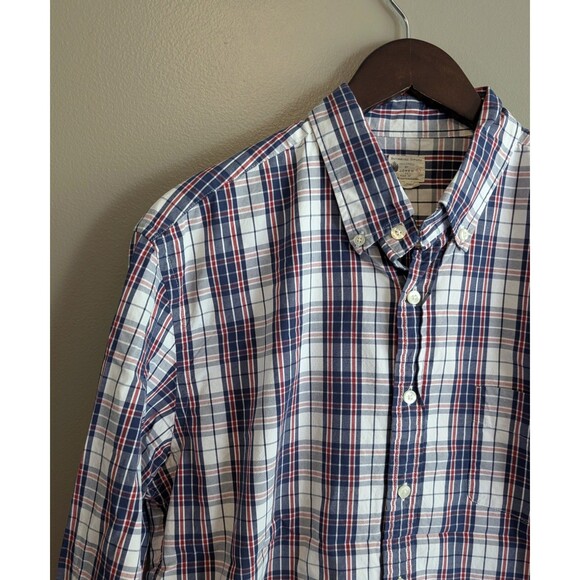 J.Crew Size Large Red Plaid Oxford Shirt Sunwashed Mens L Button Down Blue Crew - Picture 3 of 5